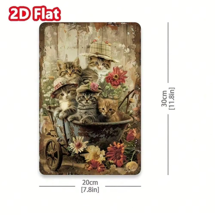Vintage Wandkunstschild aus Metall von CIFBUY mit Hatted Cats und Blumenmuster zur rustikalen Heimdekoration - Bild 3