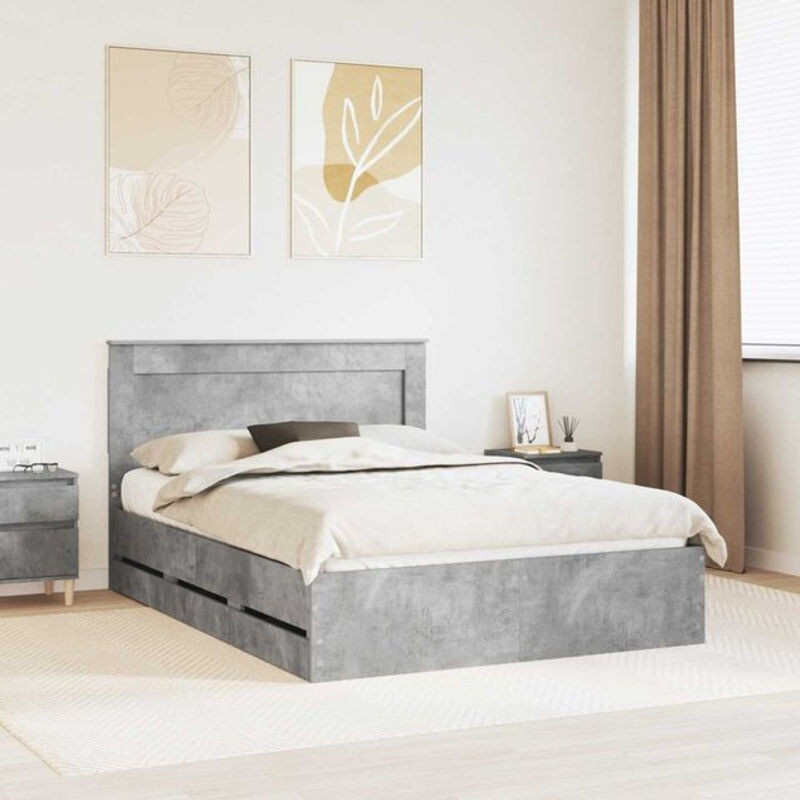 Bettrahmen mit Kopfteil von vidaXL in Grau im Industrial Design aus Holzwerkstoff, B/T/H: 160 x 200 cm - Bild 1