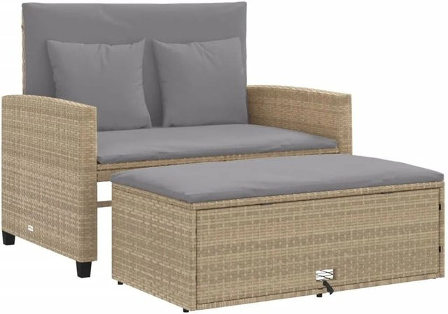 vidaXL Gartensofa 2-Sitzer aus Polyrattan mit Kissen in Beige-grau - Bild 1