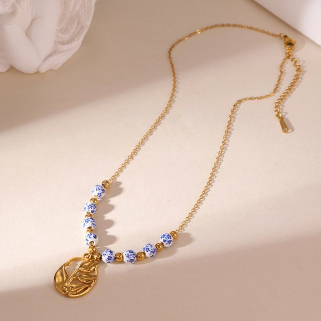 Erpels Halskette, Keramik Anhänger, Edelstahl, Gold, Damen - Bild 1