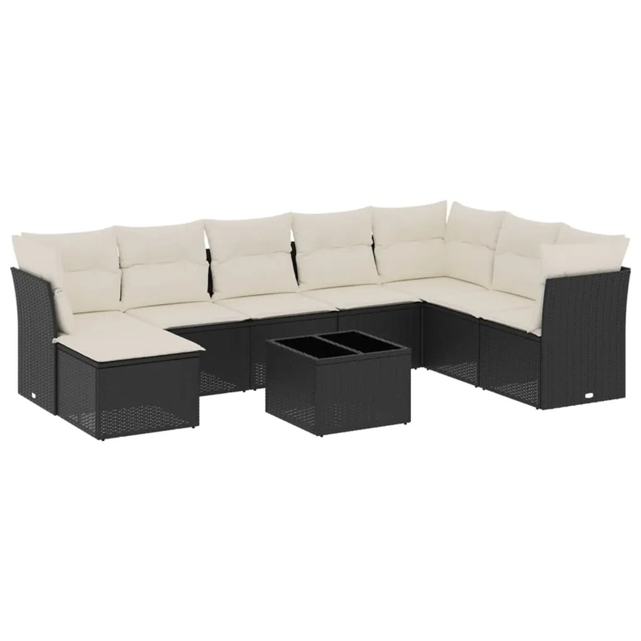 vidaXL 9-teilige Garten-Sofagarnitur in L-Form aus Poly-Rattan in Schwarz mit Kissen und pulverbeschichtetem Stahlgestell - Bild 2