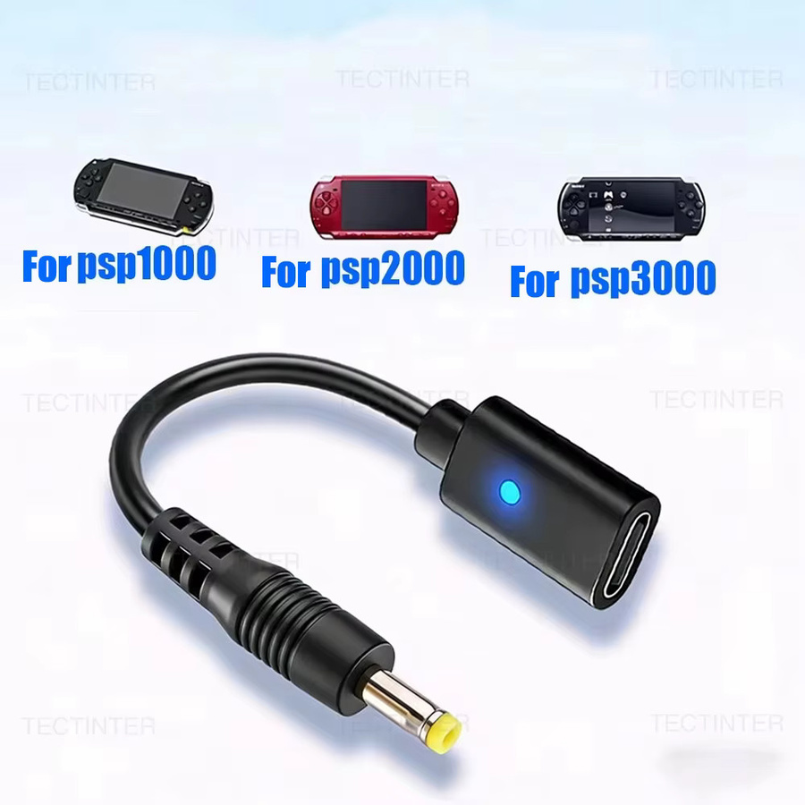 TECTINTER USB-C Ladeadapter für PSP 1000 2000 3000 Konsole in Schwarz mit LED-Konverter - Bild 2
