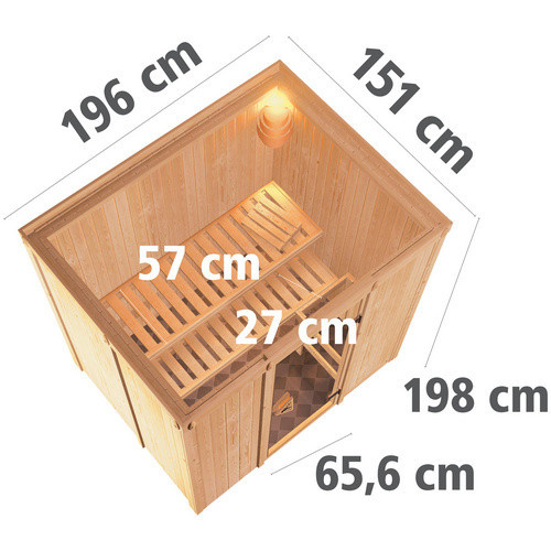 Karibu Sauna Kircholm für 3 Personen aus Fichtenholz in Beige ohne Ofen B: 198 cm, T: 151 cm, H: 196 cm - Bild 1