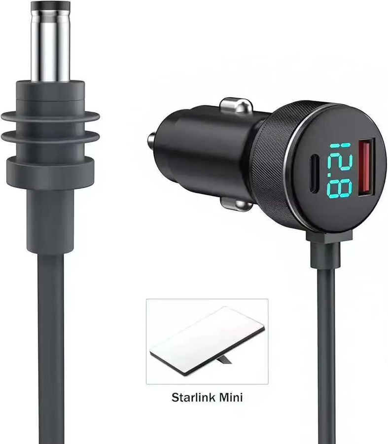 kebidumei Starlink MINI Auto-Stromadapter mit digitaler Anzeige und Zigarettenanzünder-Buchse, Schwarz, 2/3M Kabel - Bild 6