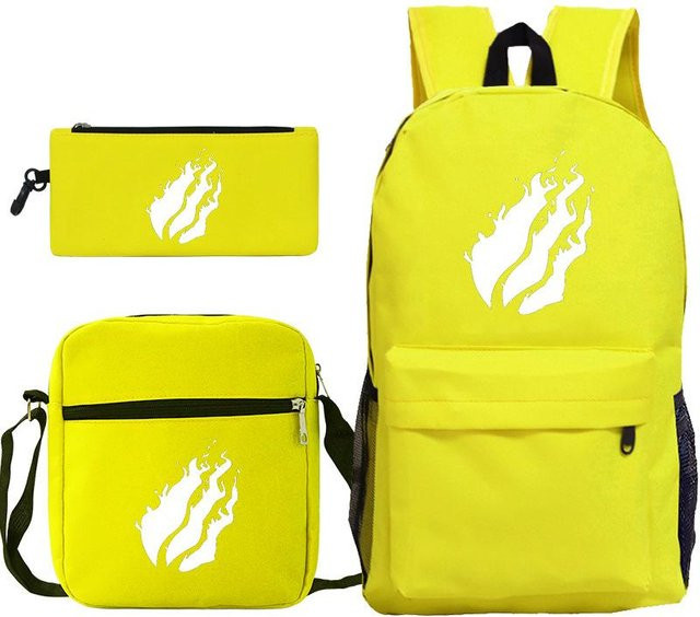 3-teiliges Schulrucksack-Set für Schüler in Gelb aus Oxford-Stoff mit Schultasche, Schultergurt und Federmäppchen - Bild 1