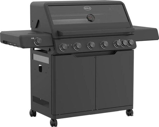 Allflame Hero 6 Gasgrill von Rösle in Schwarz mit Seitenbrenner, Warmhalterist und Rotisserie - Bild 1