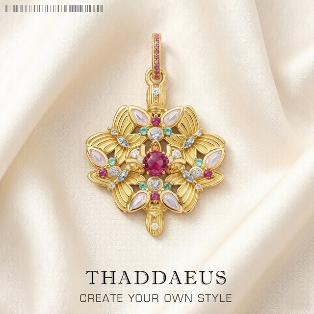 Thaddaeus Anhänger Schmetterling, vergoldet, 925 Silber, Zirkonia, Unisex - Bild 1