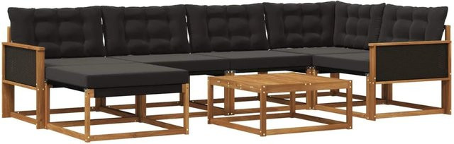 vidaXL Outdoor-Sofagarnitur L-Form aus Massivholz Akazie mit 7 Kissen in Natur und Schwarz - Bild 1