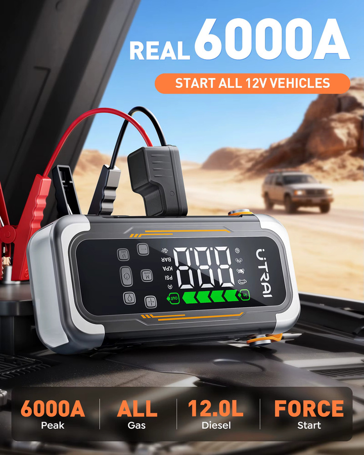 UTRAI 5 in 1 Auto Starthilfe mit 6000A Batterie Booster, 150PSI Luftpumpe und 30W Power Bank - Bild 2
