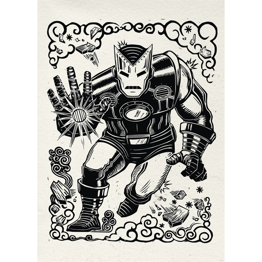 Komar Wandbild Marvel Iron Man Lino-Cut Paper Poster in Schwarz-Weiß, Breite: 50 cm, Höhe: 70 cm - Bild 2
