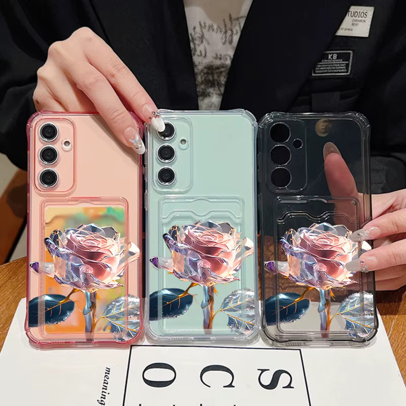 Samsung Handyhülle mit Rosen-Design als Kartentasche und Soft Cover in Transparent für Galaxy S25 Edge S24 FE S23 S22 Ultra A56 A55 A54 A36 A35 A17 A16 A15 5G - Bild 4