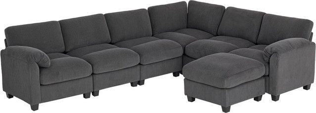 HOMCOM Ecksofa in U-Form mit Schlaffunktion und Cord-Bezug, Dunkelgrau, B/T/H: 224 x 292 x 85 cm - Bild 1