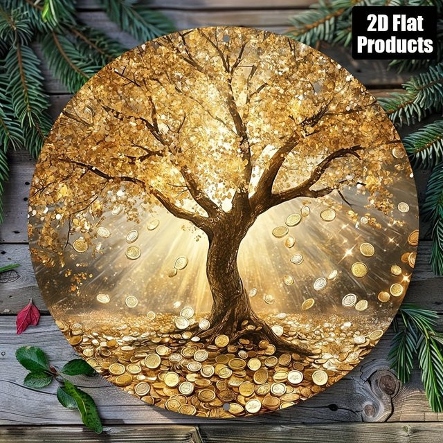 CIFBUY Lebensbaum Wandkunst aus Metall in Gold, runde Naturdekoration mit floralem Design, Durchmesser: 20,32 cm - Bild 1