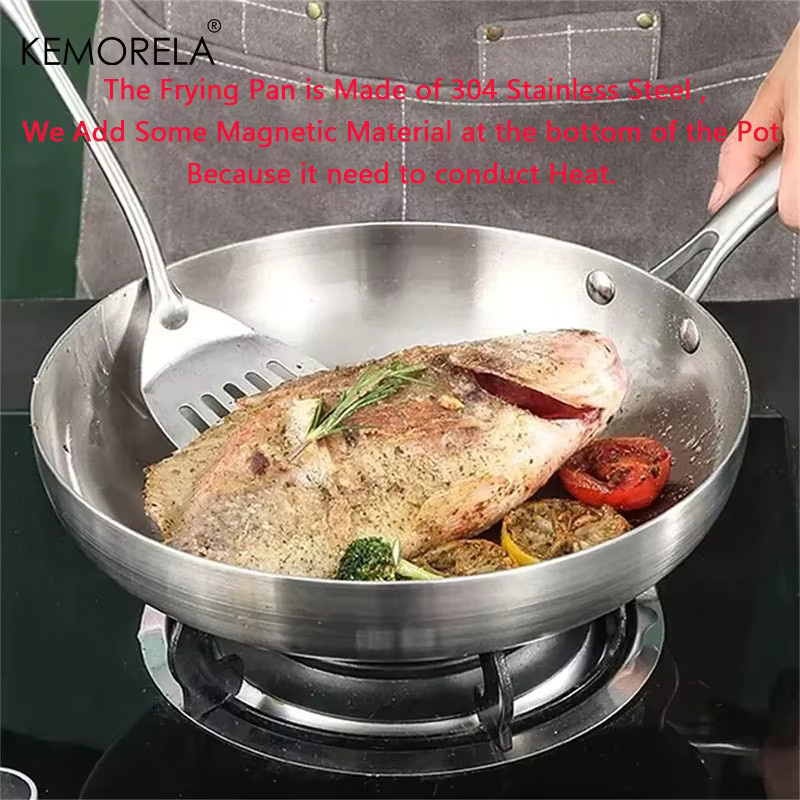 KEMORELA Edelstahl Wok Pfanne Set, 5-lagige Antihaft-Pfannen aus 304 Edelstahl, Silber - Bild 2