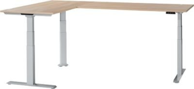 Schäfer Shop Genius Winkelschreibtisch Modena Flex, elektrisch höhenverstellbarer Eckschreibtisch in Eiche und Weißaluminium, B/T: 200 x 200 cm - Bild 1