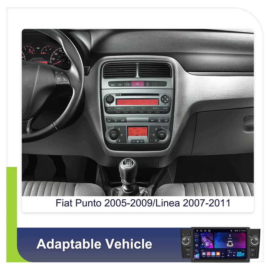 Podofo Carplay Android Auto Autoradio mit GPS und Bluetooth in Schwarz für FIAT Punto 2005-2009 und Linea 2007-2011 mit 4GB RAM und 64GB Speicher - Bild 2