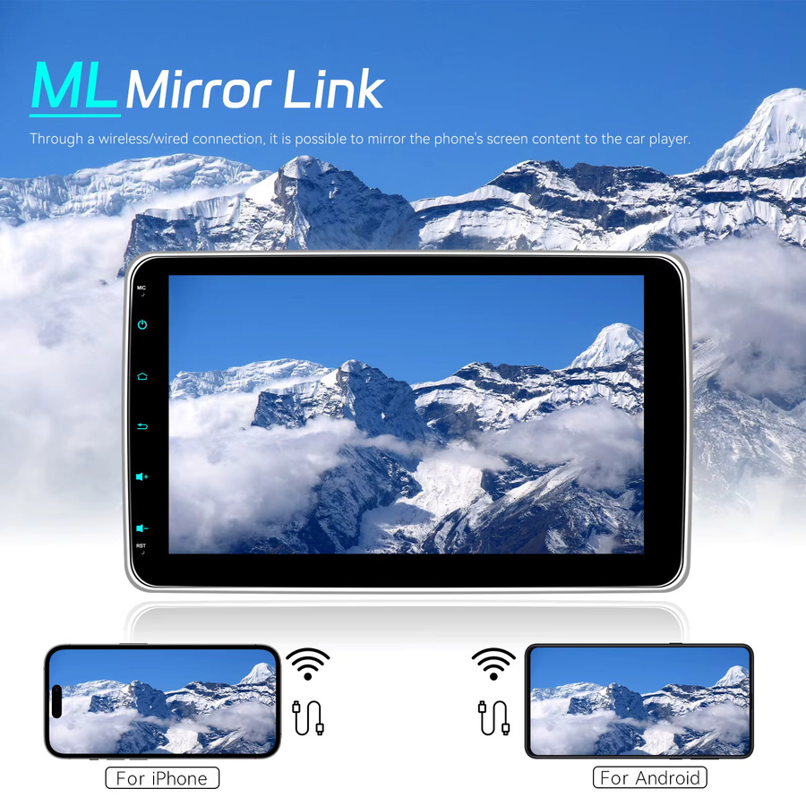 Podofo 10,1 Zoll Auto-Smart-Screen Multimedia-Video-Autoplayer mit drahtlosem CarPlay und Android Auto, WIFI, Bluetooth, FM RDS Stereo und Mirror Link in Schwarz - Bild 3