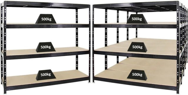 PROREGAL Rhino Profi Schwerlastregal Set mit 5 Regalen, Schwarz, B/H/T: 200 x 180 x 60 cm, 4 verstellbare Ebenen pro Regal mit MDF-Holzplatten, Fachlast 500 kg - Bild 1