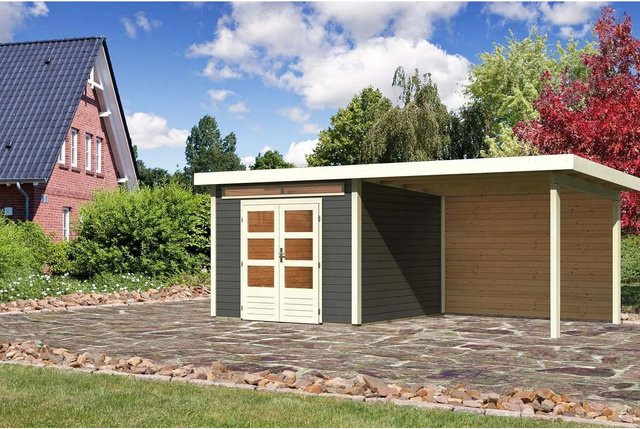 Karibu Holz-Gartenhaus Kumla mit Pultdach in Terragrau, B/T: 270 x 270 cm - Bild 1