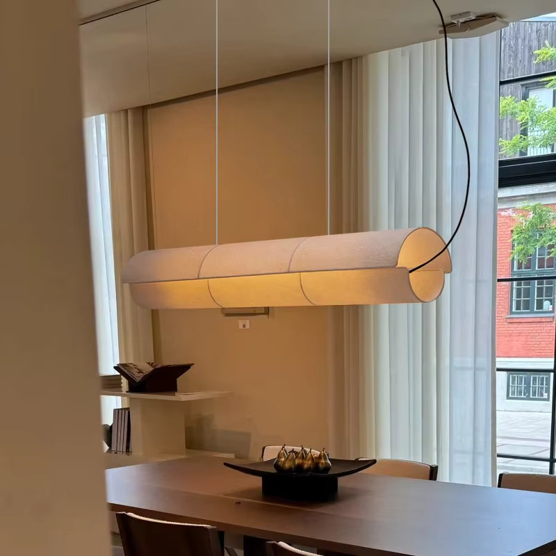 HomeLover LED-Hängelampe im japanischen Wabi-Sabi-Stil, minimalistischer Stoff-Kronleuchter in Weiß für Wohnzimmer, Esszimmer oder Büro - Bild 2
