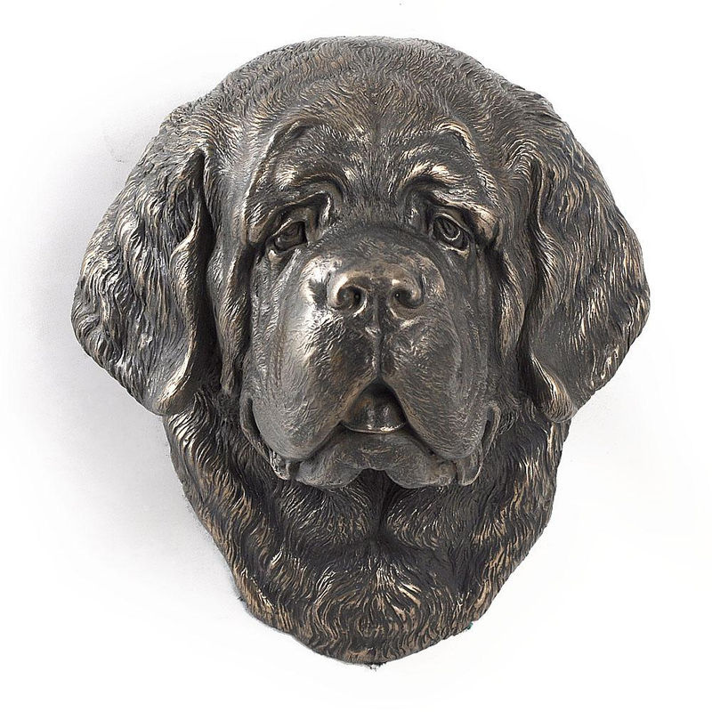 Art-Dog Bernhardiner Hundestatue als hängende Büste aus Kunstharz und Metall in Braun und Grau - Bild 4