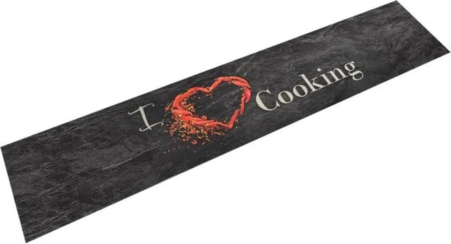 vidaXL Küchenteppich Cooking aus Samt in Schwarz, waschbar und rutschfest, Breite: 60 cm, Tiefe: 300 cm - Bild 1