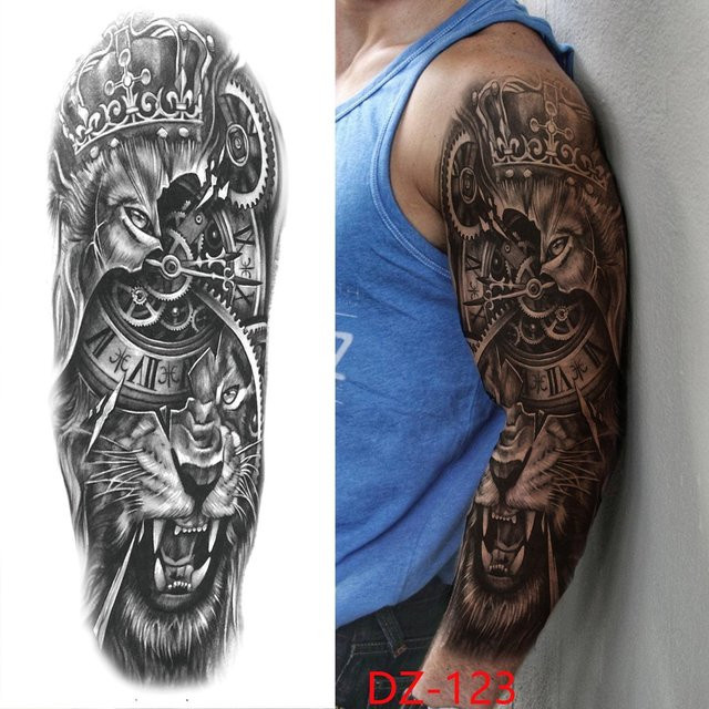 Temporäre Tattoo-Aufkleber Kompass Wolfskopf Auge Löwengott Feder, Unisex - Bild 1