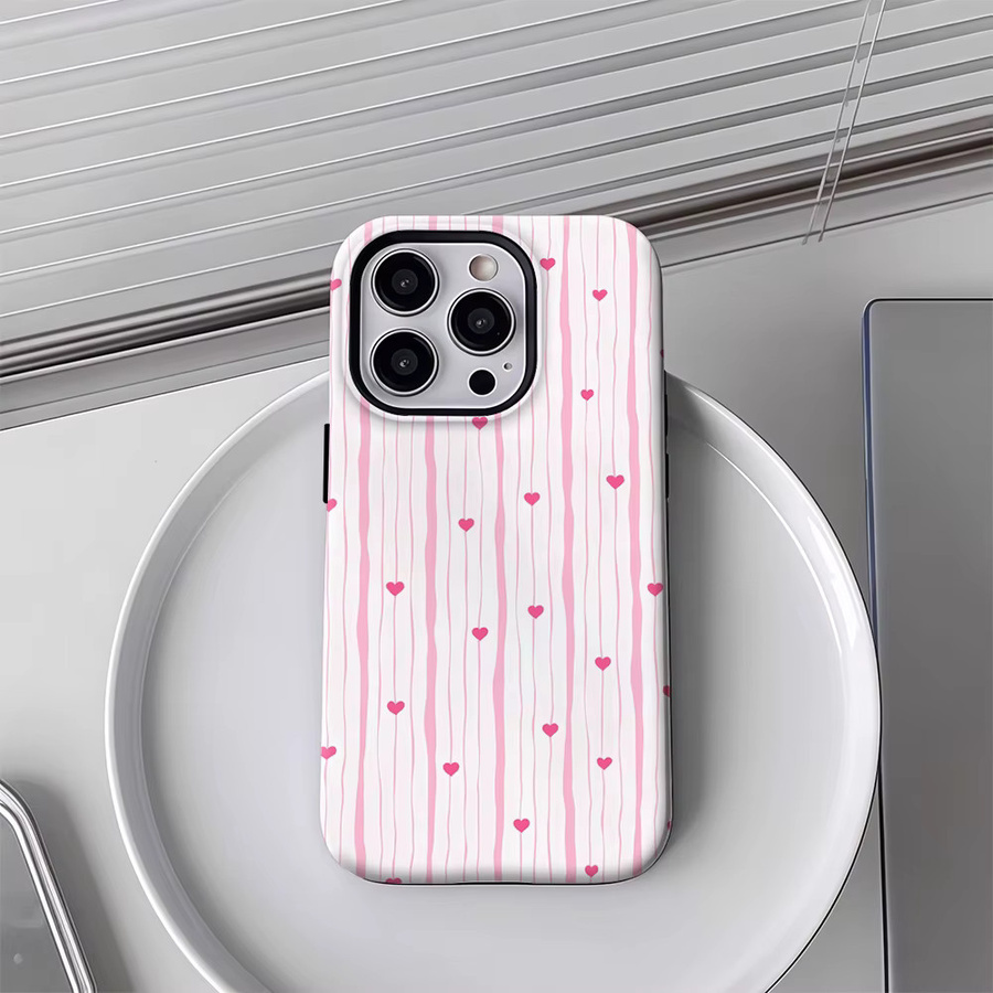 Potdemiel Handyhülle mit rosa Streifen und Herz-Design für iPhone 17 16 15 14 13 Pro Max Plus, robuste Doppel-Schicht-Hülle mit Magnetfunktion - Bild 2