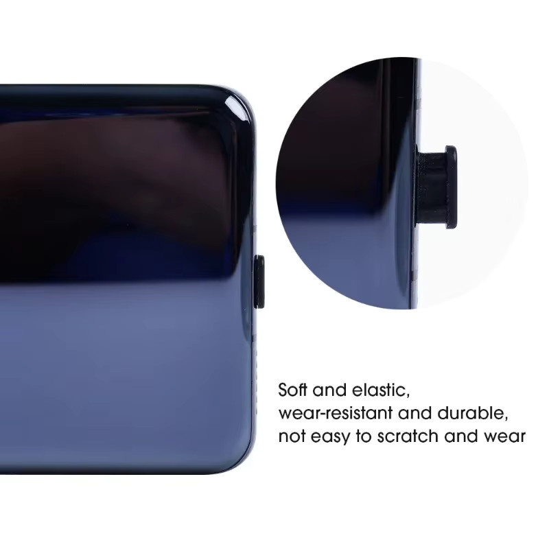 Silikon USB-C Staubschutz Kappen Set mit Reinigungsbürste in Schwarz für iPhone, Samsung, Xiaomi und Huawei - Bild 6