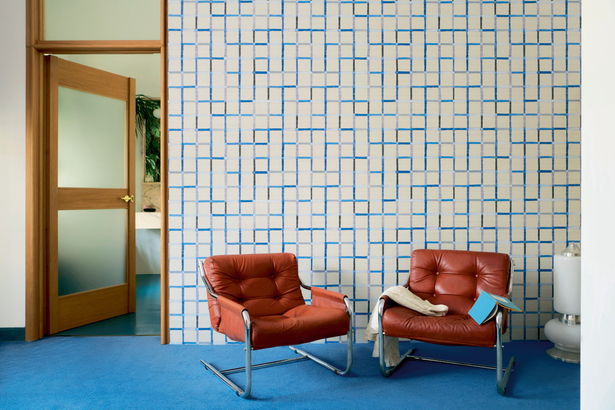Élitis Tapete Frivole VP 1036 44 in Blau mit abstraktem geometrischem Design aus Vinyl und Vlies - Bild 1