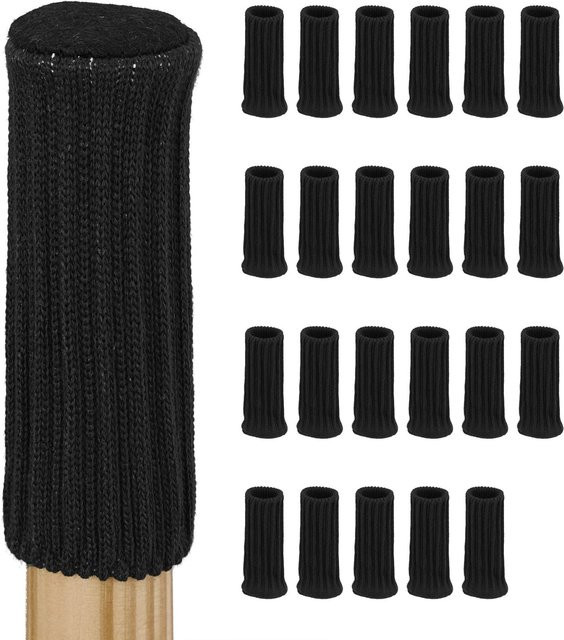Relaxdays Stuhlbeinsocken aus Acryl Filz in Schwarz, 24er Set, Höhe: 8,5 cm, Durchmesser: 2,5 cm - Bild 1