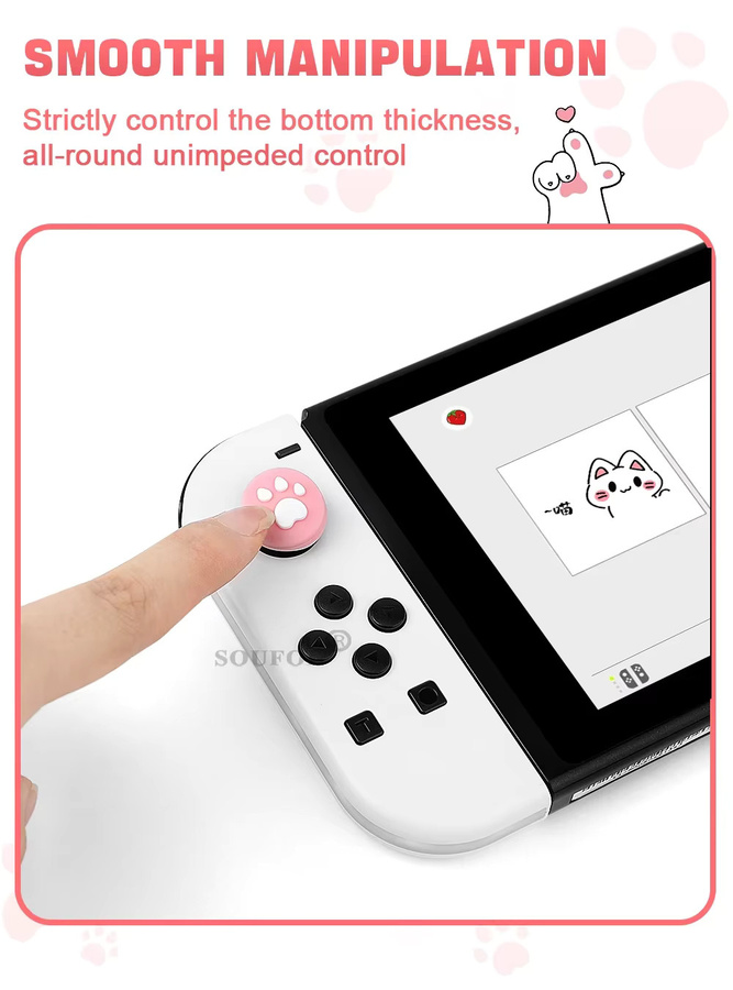 4er-Set Silikon Joystick-Abdeckungen im Katzenpfoten-Design für Nintendo Switch, OLED und Switch Lite, Farbe: Pink - Bild 2