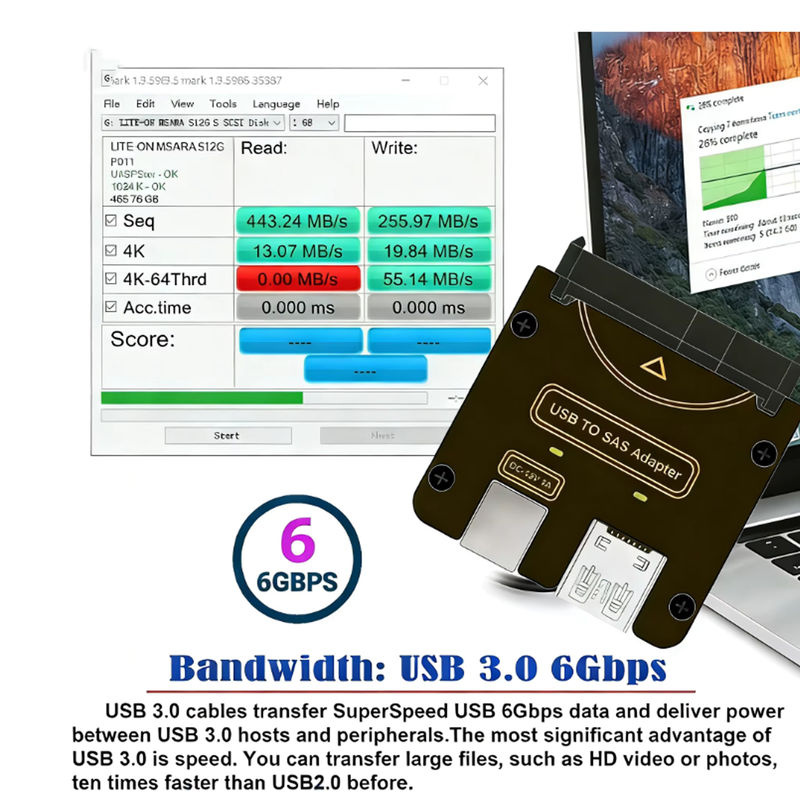T.F.SKYWINDINTL USB-zu-SAS-Festplatten-Adapterkarte 6 Gbps 29-Pin RAID-Controller für 2,5 und 3,5 Zoll HDD und SSD, Schwarz - Bild 3