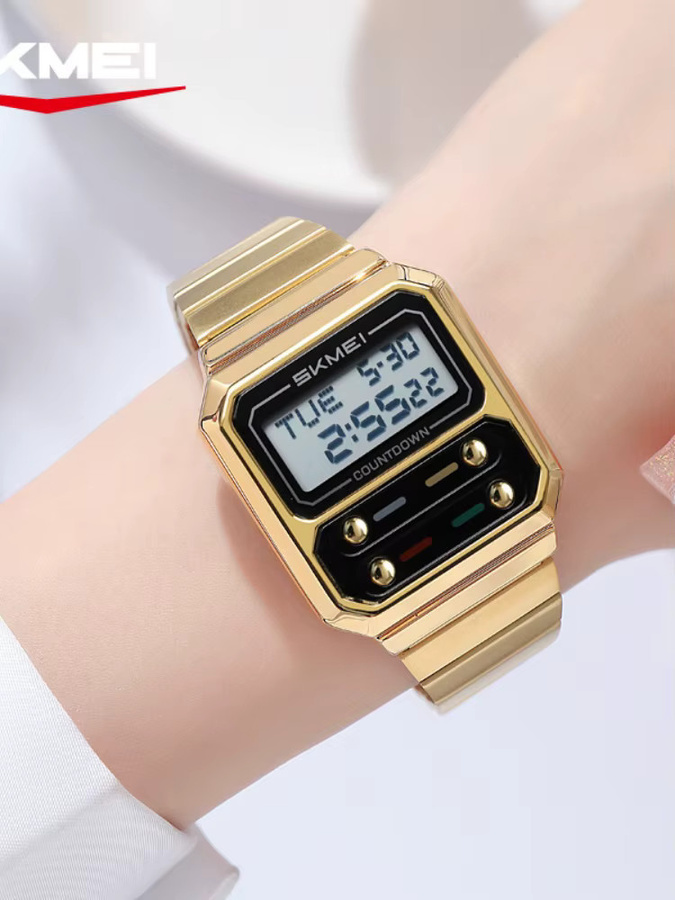 SKMEI Digitaluhr, Edelstahl, Schwarz, Damen, Chronograph, Alarm - Bild 4