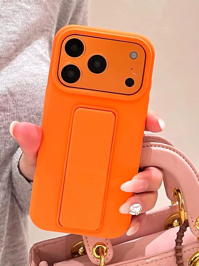Luxuriöse Candy Liquid Bracket Klapphülle für Apple iPhone 17 16 15 14 13 12 11 Pro Max, stoßfeste weiche Schutzhülle in Weiß und Orange - Bild 2