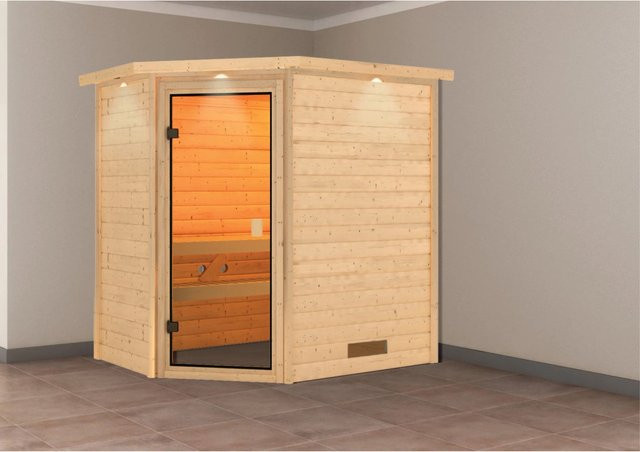 Karibu Sauna Jella LED-Dachkranz aus Fichten- und Espenholz in Natur/Braun - Bild 1