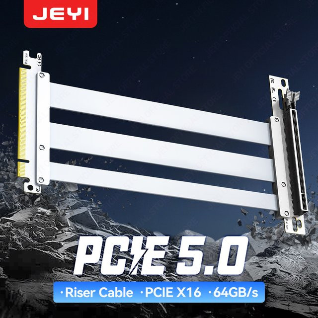 JEYI PCIe 5.0 x16 Riser-Kabel in Schwarz als flexibles Hochgeschwindigkeits-Verlängerungskabel für Grafikkarten wie RTX 5090 und RTX 5080 - Bild 1