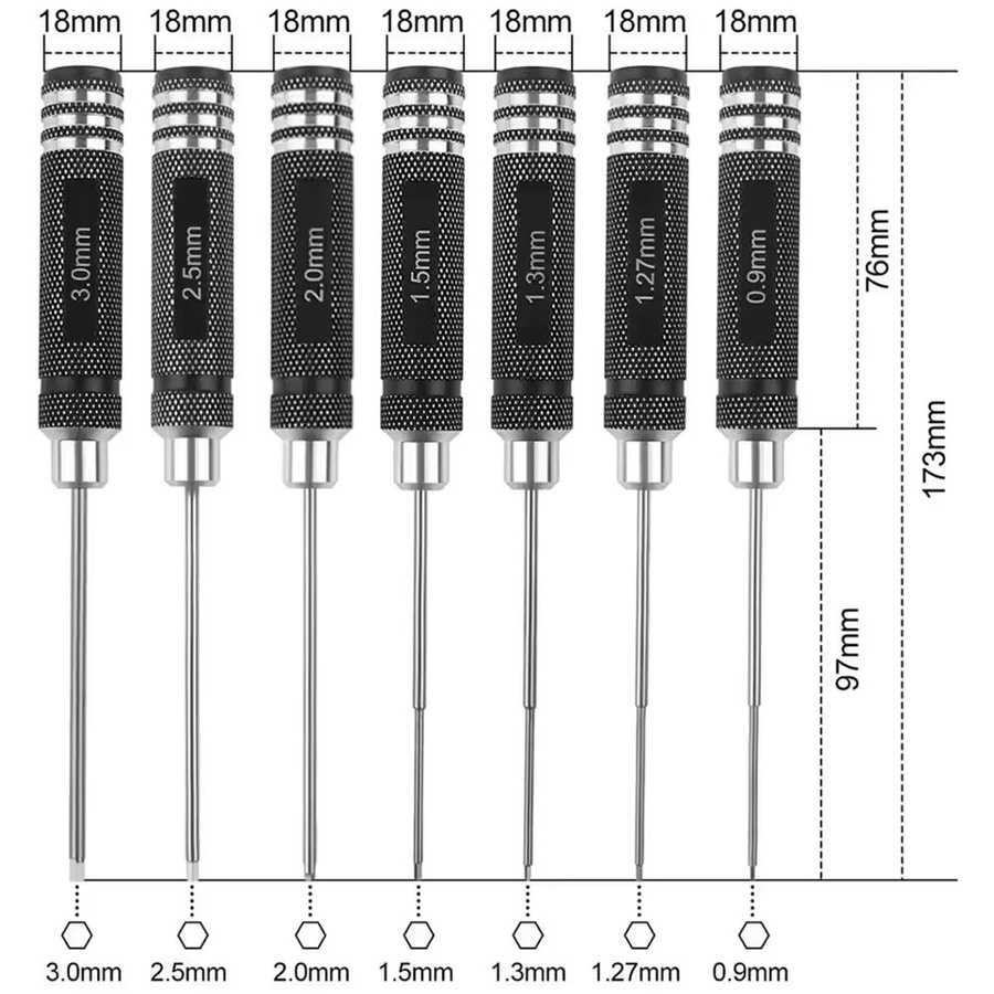 Skeyo 7-teiliges HSS Sechskantschlüssel-Set für RC-Modelle, Größen 0,9–3,0 mm - Bild 3