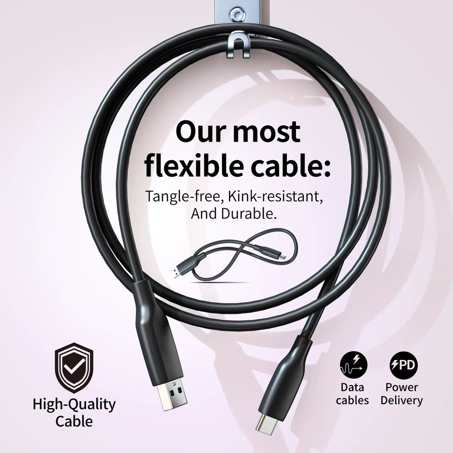 2 Stück USB-C Schnellladekabel 60 W mit USB 3.0 Hochgeschwindigkeits-Datenübertragung in Schwarz - Bild 6