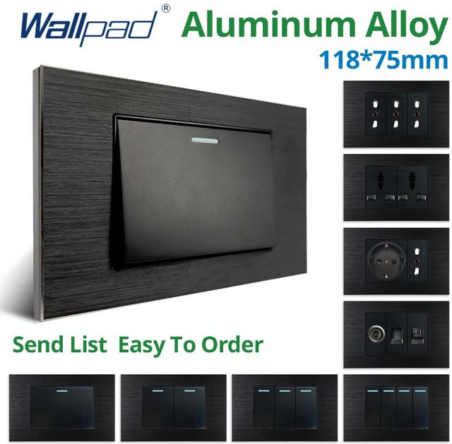 Wallpad Wandlichtschalter aus schwarzem Aluminium mit Wipptaste und USB-Ladeanschluss, B/H: 11,8 x 7,5 cm - Bild 1