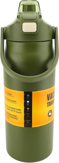 Isolierte mfySpace Wasserflasche aus 304 Edelstahl mit Strohhalmdeckel und Griff, Grün, 1500 ml - Bild 1