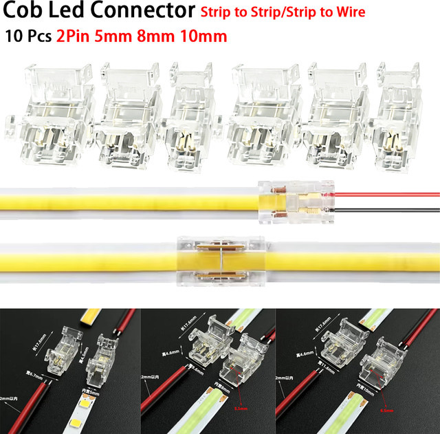 YSRSAI COB LED-Streifen-Verbinder 2-Pin für 5mm 8mm 10mm, lötfreie Streifen-zu-Streifen und Streifen-zu-Kabel Verbindung, transparent - Bild 1
