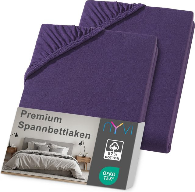 NYVI DreamScience Premium Spannbettlaken Jersey 2er Pack, Farbe: Aubergine, B/T: 180 x 200 cm, H: 220 cm, Höhe: 40 cm - Bild 1