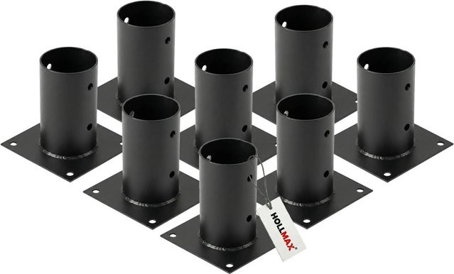 HOLLMAX Pfostenträger Set 8 Stück Aufschraubhülse für Rundholzpfosten 80 mm Schwarz Matt Pulverbeschichtet - Bild 1