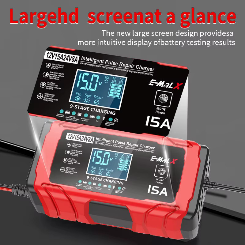 Intelligentes Puls-Reparatur-Ladegerät für Lifepo4, Blei-Säure, AGM und GEL Batterien, 12V 15A / 24V 8A, Farbe: Rot - Bild 3