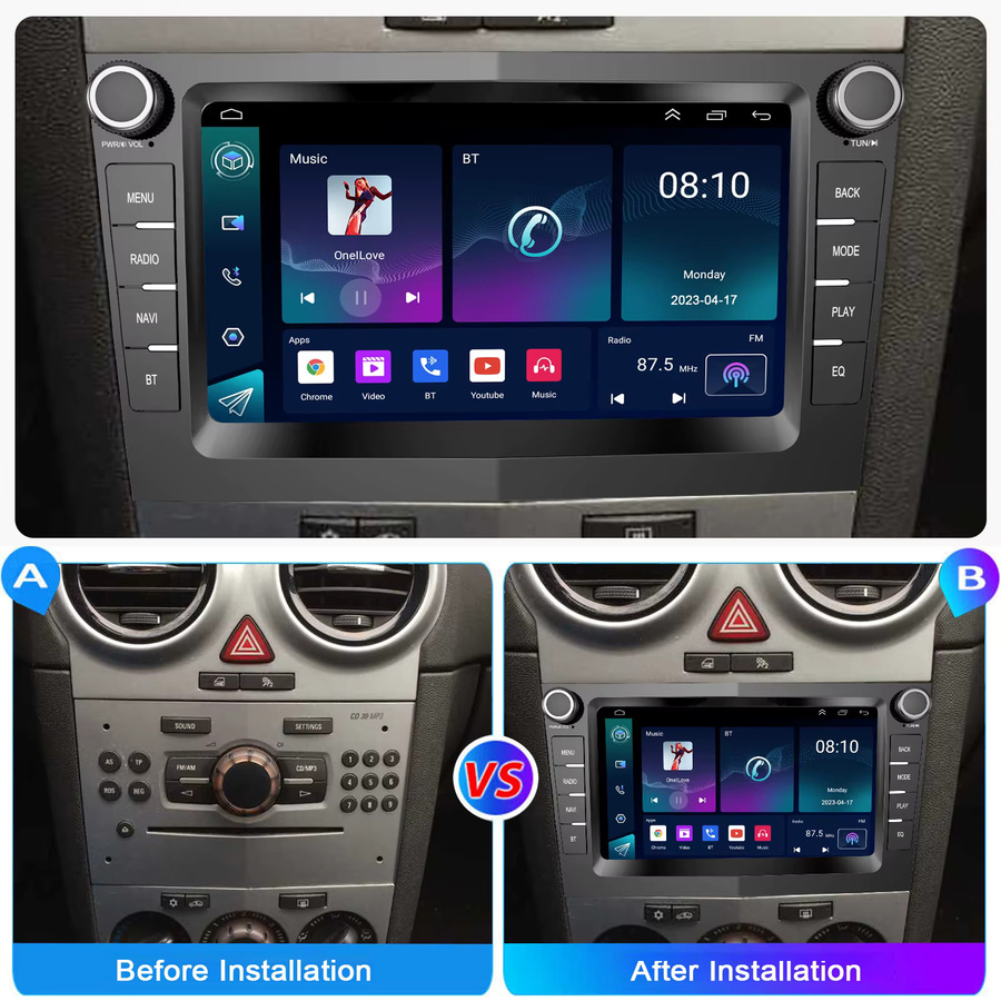 ESSGOO Android 14 Autoradio mit 7 Zoll Display für Opel Astra Corsa Zafira Meriva Vectra inklusive Apple CarPlay, Android Auto, GPS, WiFi, Bluetooth und Lenkradsteuerung in Schwarz - Bild 3