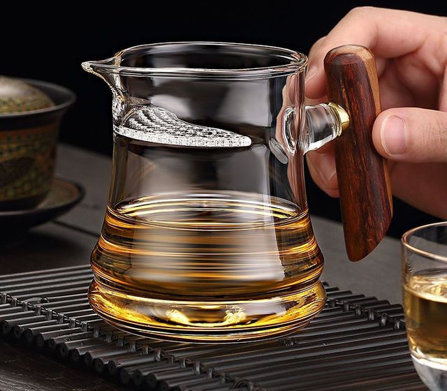 Hitzebeständiges Glas-Teeset mit integriertem Halbmondfilter und Holzgriff, transparent - Bild 1