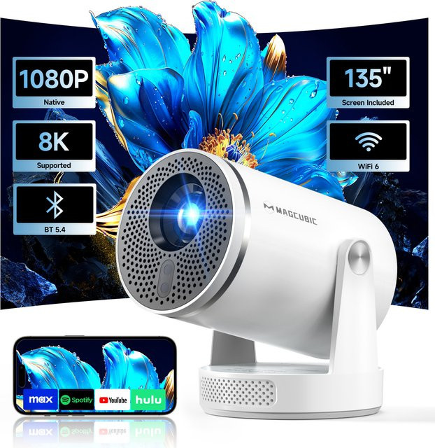 Magcubic HY320Pro Smart Android 14 Projektor in Weiß, Native 1080P Full HD, 400 ANSI, Autofokus und 8K-Unterstützung, Tragbares Heimkino-Gerät - Bild 1