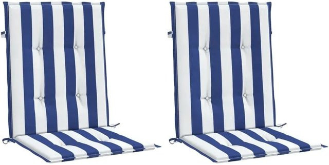 vidaXL Niedriglehner-Auflagen 2 Stück aus Polyester in Blau-Weiß Gestreift, wasserabweisend und UV-beständig - Bild 1