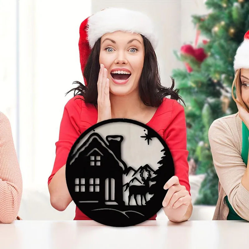 SZ-Damai Weihnachts-Wandbehang mit Elch und Schneeflocken aus Acryl und Holz in Schwarz - Bild 2